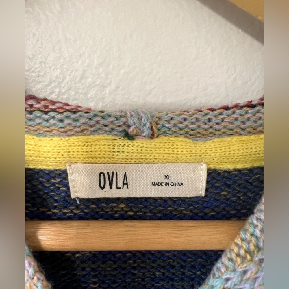 OVLA Boho Striped Hooded Knit Sweater XL Anthropologie Style - Picture 2 of 8